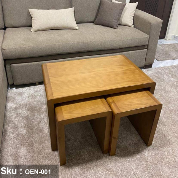 Natural wood coffee table and pouf - OEN-001