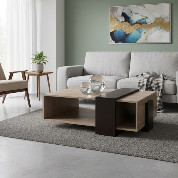 ترابيزة قهوة مودرن KBA-003 من خشب MDF – تصميم مستطيل أنيق بمقاس 100×50 سم