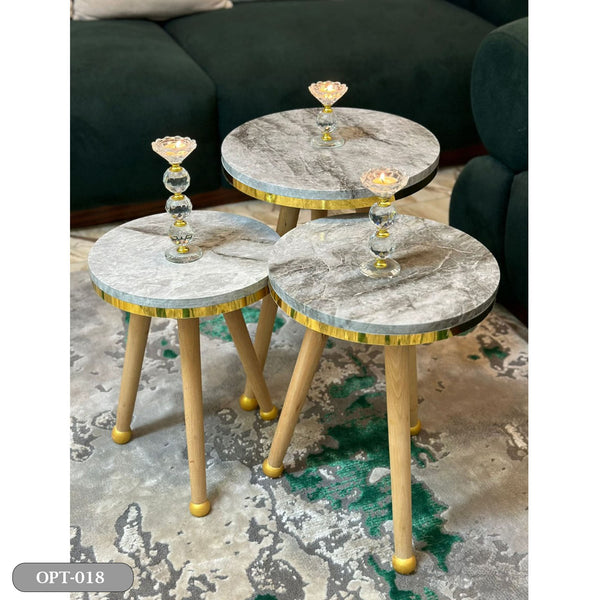 3-piece round table set of pressed PVC wood - OPT-018