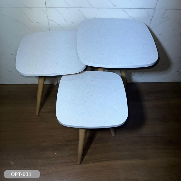 A set of 3-piece square, pressed PVC wood tables - OPT-031