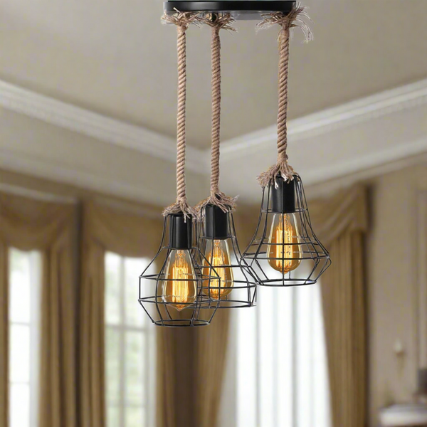 Rope and metal chandelier for interior decoration - ELF-106