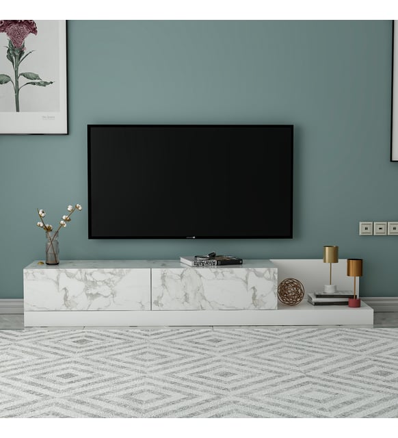 TV Table – White Marble MDF × White