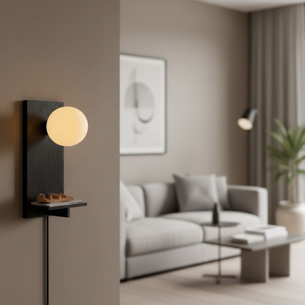 Wall sconce natural wood + imported glass crystal matte black paint – model SKN-040 from Oscar Furniture