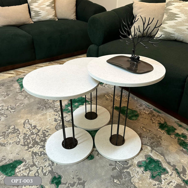 A set of 3-piece side tables in pressed PVC wood - OPT-003