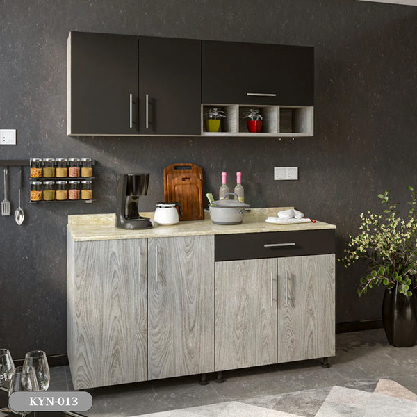 Two-piece kitchen with wood countertops and MDF wood - KYN-013