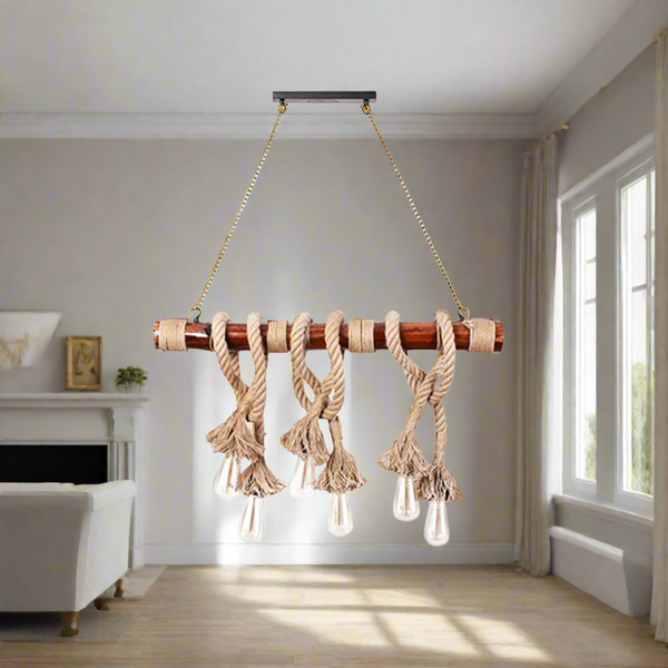 Bamboo and rope chandelier for interior decoration - ELF-066