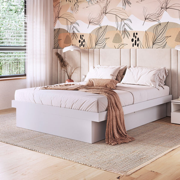 High Quality MDF Wood Bed – White Color – Including Mattress – Model WAF-175