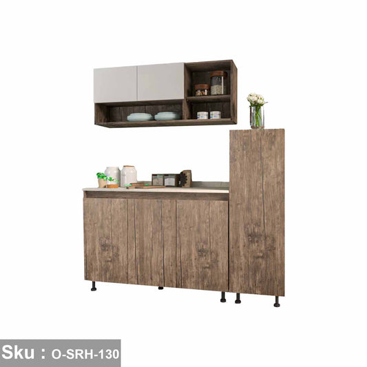 مطبخ خشب MDF عالي الجودة مكون من وحدتين ودولاب تخزين – تصميم عصري عملي