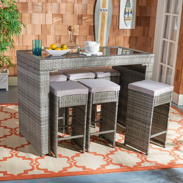 A Zaid rattan bar set that accommodates 6 people.