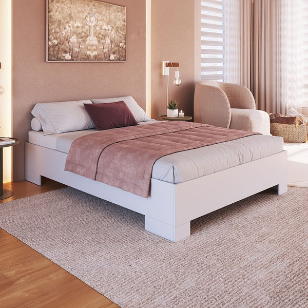 High Quality MDF Wood Bed – White Color – Including Mattress – Model WAF-171