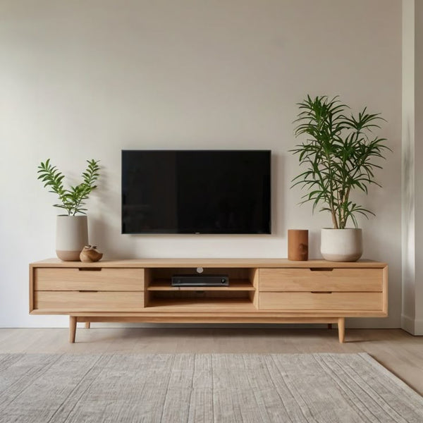 Wooden TV Unit with Natural Arrow Veneer Counter – Model CHW-169 from Oscar Furniture