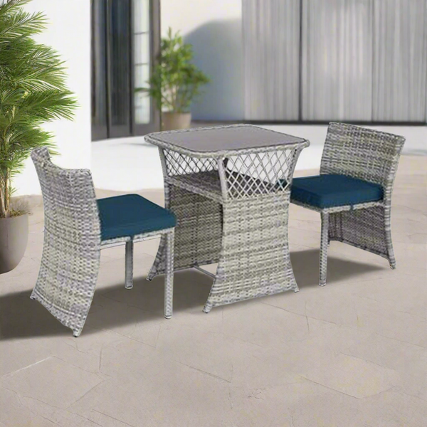 طقم رتان بريدج 2 كرسي وترابيزة باللون الرمادي