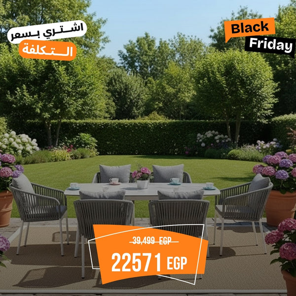 Dining set 6 chairs and iron table with marble top - luxury modern design