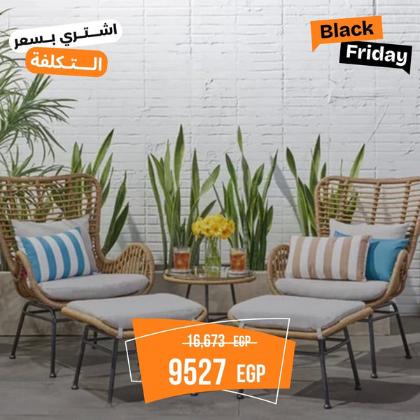 طقم ميجو رتان 2 كرسي وترابيزه بوف 