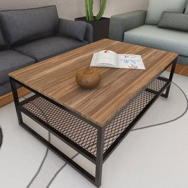 ترابيزة قهوة معدنية بسطح خشبي – تصميم مودرن أنيق