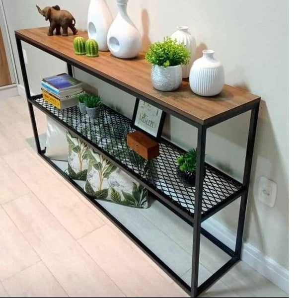كونسول معدني بسطح خشبي – تصميم مودرن أنيق