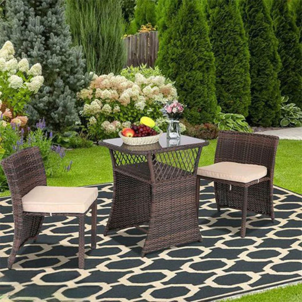 طقم رتان بريدج 2 كرسي وترابيزة باللون البني