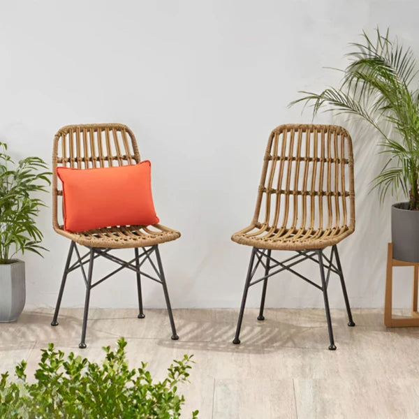 Brita set of 2 rattan bamboo chairs for restaurants and cafes in beige