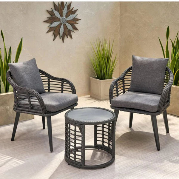 Rattan Chanel set, 2 chairs and a table