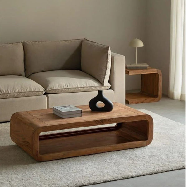 Side wooden counter table with natural veneer and oyster paint – Model CHW-069