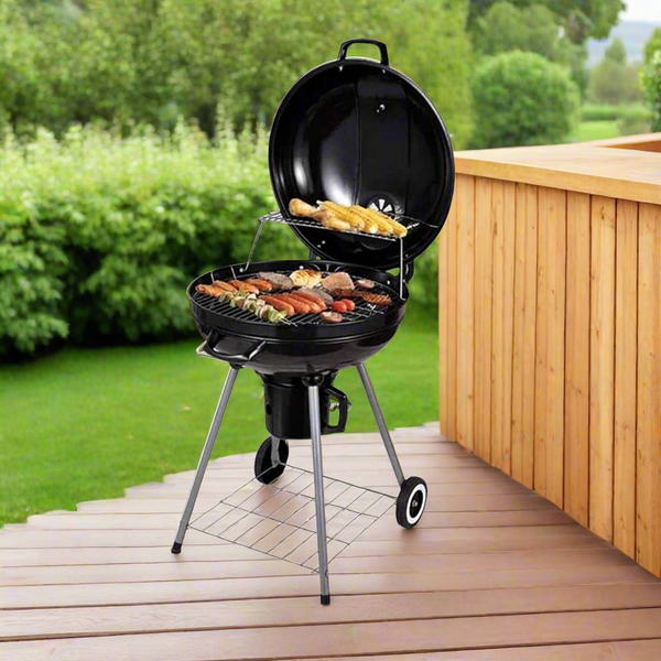 Portable Round Charcoal Grill with Warming Rack - Easy to transport and use