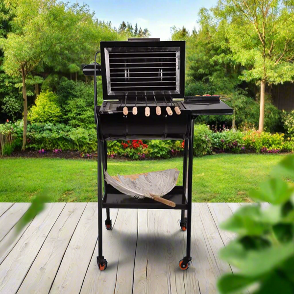 Charcoal grill with side rack - perfect for outdoor family gatherings