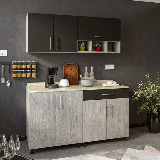 Two-piece kitchen with wood countertops and MDF wood - KYN-013