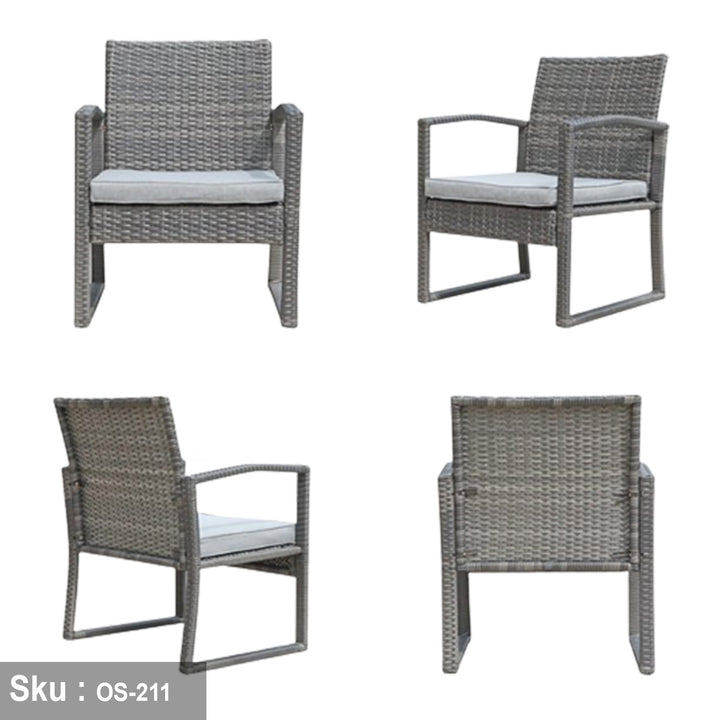 طقم رتان اتليتكو 2 كرسي وترابيزة باللون الرمادي - اوسكار رتان