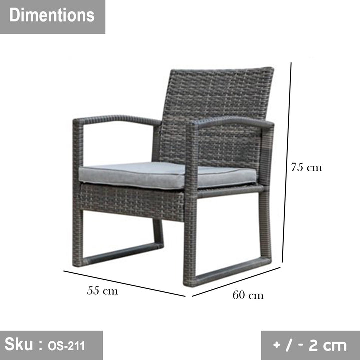 طقم رتان اتليتكو 2 كرسي وترابيزة باللون الرمادي - اوسكار رتان